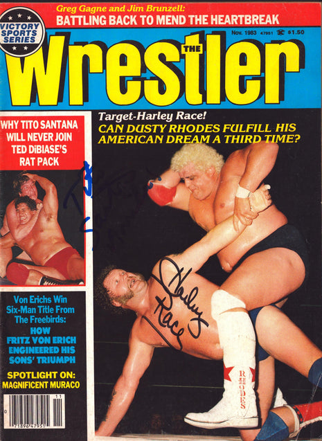 Harley Race & Tito Santana dual signed The Wrestler Magazine November 1983