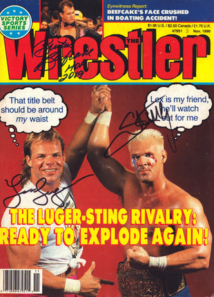 Sting, Lex Luger & Brutus Beefcake triple signed The Wrestler Magazine November 1990