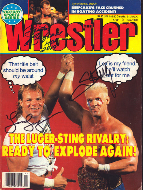 Sting, Lex Luger & Brutus Beefcake triple signed The Wrestler Magazine November 1990