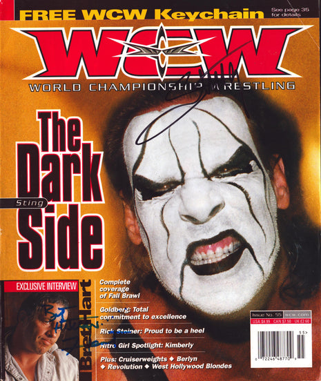 Sting & Bret Hart dual signed WCW Magazine #55