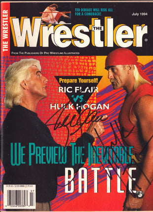 Ric Flair & Hulk Hogan dual signed The Wrestler Magazine July 1994