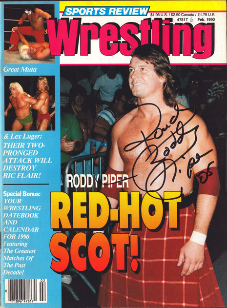 Rowdy Roddy Piper signed Sports Review Wrestling Magazine February 1990