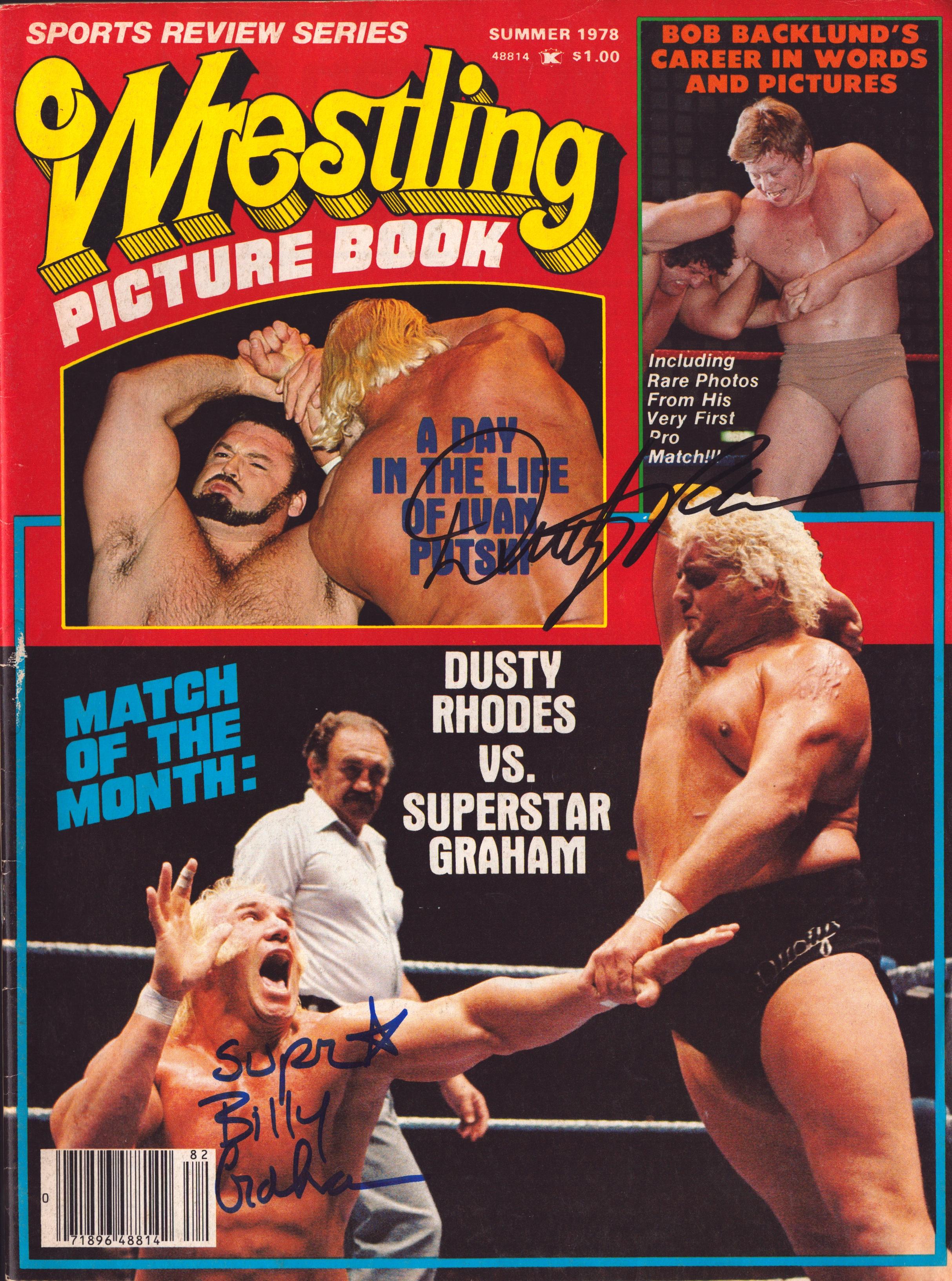 Dusty Rgodes Dusty Rhodes & Billy Graham dual signed Sports Review Wrestling Magazi ...
