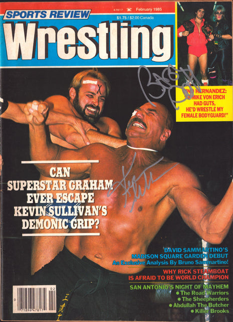 Kevin Sullivan & Babydoll dual signed Sports Review Wrestling Magazine February 1985