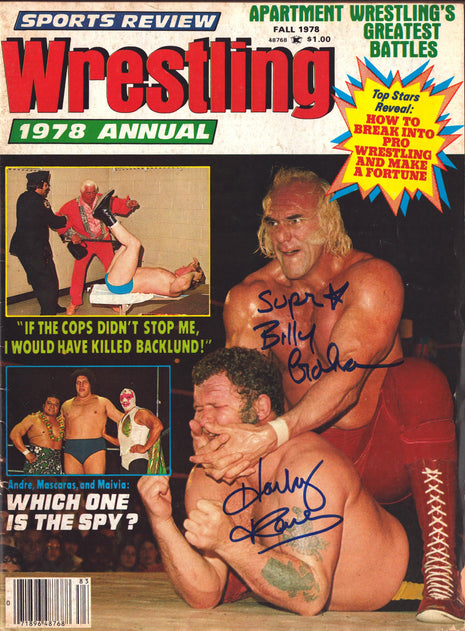 Billy Graham & Harley Race dual signed Sports Review Wrestling Magazine Fall 1978