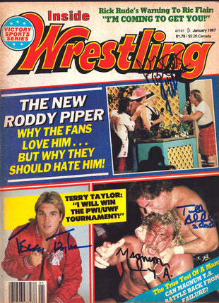 Jimmy Hart, Bob Orton, Tully Blanchard, Magnum TA & Terry Taylor multi signed Inside Wrestling Magazine January 1987