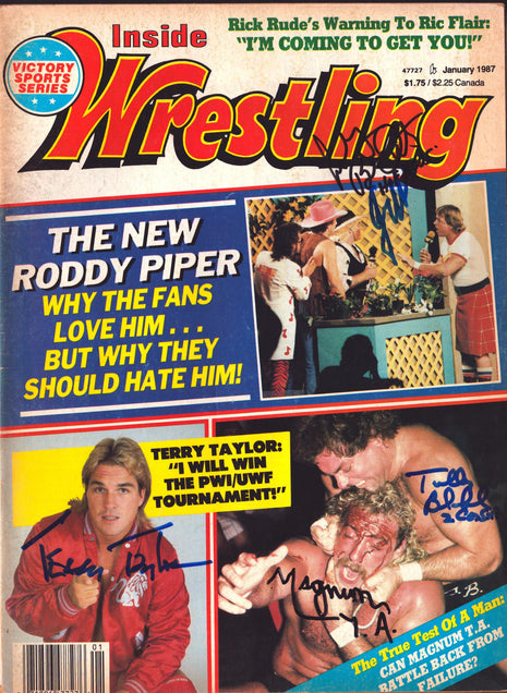 Jimmy Hart, Bob Orton, Tully Blanchard, Magnum TA & Terry Taylor multi signed Inside Wrestling Magazine January 1987