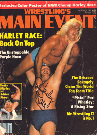 Harley Race & Jimmy Snuka dual signed Wrestling's Main Event Magazine October 1983