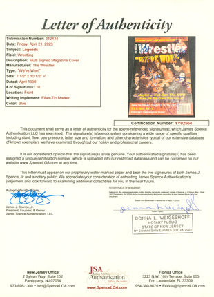 Hulk Hogan, Rick Rude, Scott Hall, Kevin Nash, Konnan, Eric Bischoff, Scott Norton, Lex Luger, Buff Bagwell signed The Wrestler Magazine April 1998 Cover (w/ JSA)