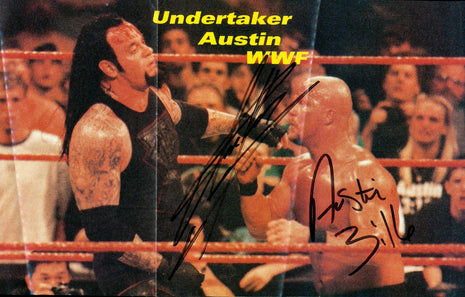 Kane, Undertaker & Stone Cold Steve Austin triple signed Centerfold Poster