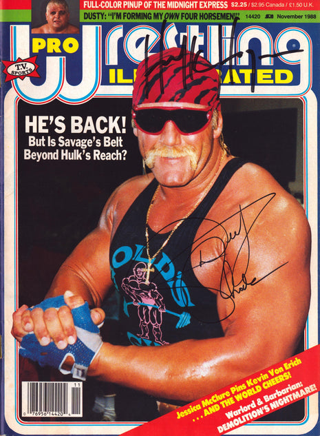 Hulk Hogan & Dusty Rhodes dual signed Pro Wrestling Illustrated Magazine November 1988