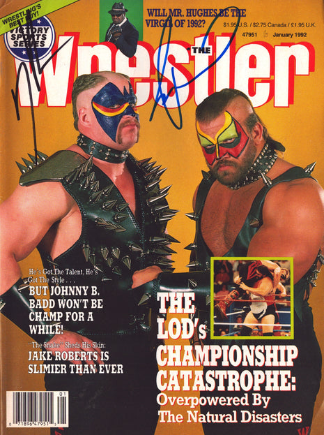 Roadwarriors - Hawk & Animal dual signed The Wrestler Magazine January 1992