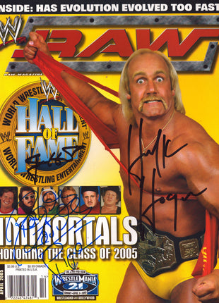 Hulk Hogan, Jimmy Hart & Rowdy Roddy Piper triple signed WWE Raw Magazine April 2005