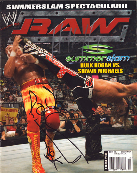 Hulk Hogan & Shawn Michaels dual signed WWE Raw Magazine August 2005