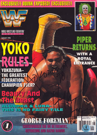 Hulk Hogan & Yokozuna dual signed WWF Magazine August 1994 (w/ Beckett)
