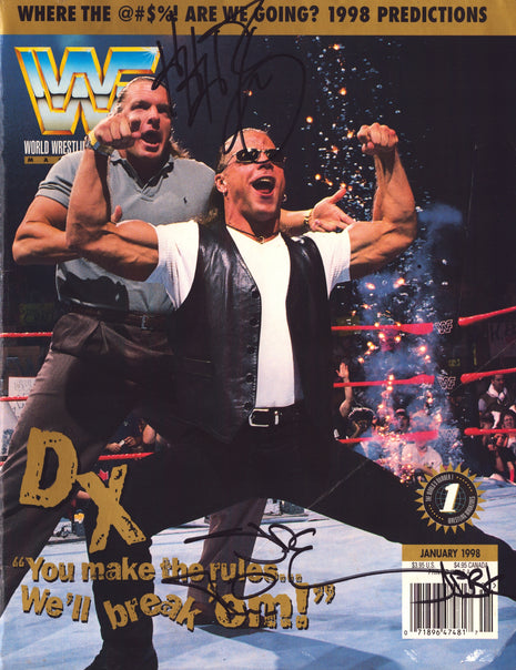 Triple H & Shawn Michaels dual signed WWF Magazine January 1998