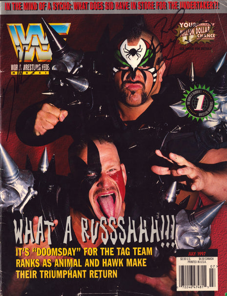 Legion of Doom - Hawk & Animal dual signed WWF Magazine July 1997