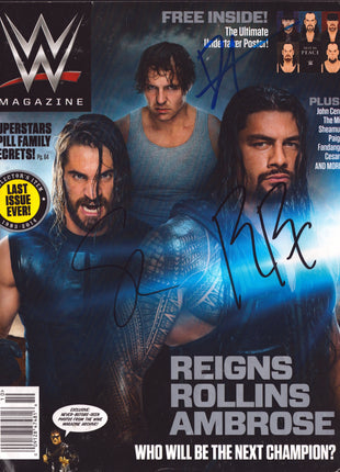 Roman Reigns, Dean Ambrose & Seth Rollins triple signed WWE Magazine October 2014