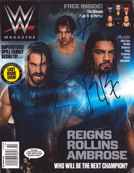 Roman Reigns, Dean Ambrose & Seth Rollins triple signed WWE Magazine October 2014