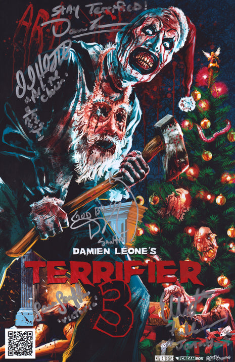 Daniel Roebuck, Samantha Scaffidi, Elliott Fullam, Damien Leone & David Howard Thornton (Terrifier) multi-signed 11x17 Photo