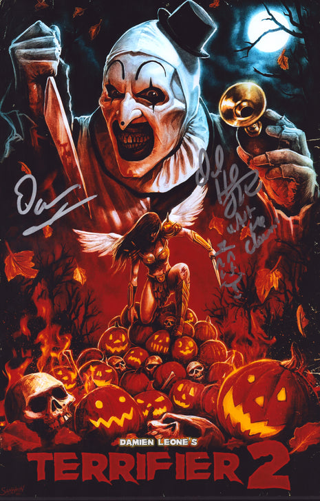 Damien Leone & David Howard Thornton (Terrifier) dual signed 11x17 Photo