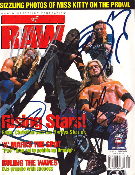 Jeff Hardy, Matt Hardy, Edge, Christian multi-signed WWF Raw Magazine January 2000