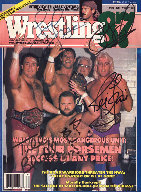 Ric Flair, Arn Anderson, Lex Luger, Tully Blanchard & JJ Dillon multi signed Wrestling 87 Magazine Winter 1987