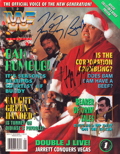 King Kong Bundy, Harvey Wippleman, Paul Bearer, Ted DiBiase multi-signed WWF Magazine January 1993