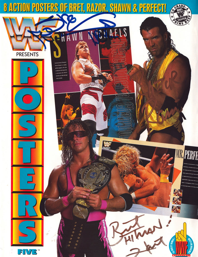Blade Hart Razor Ramon Bret Hart, Shawn Michaels, Razor Ramon multi-signed WWF Poster Magazin ...