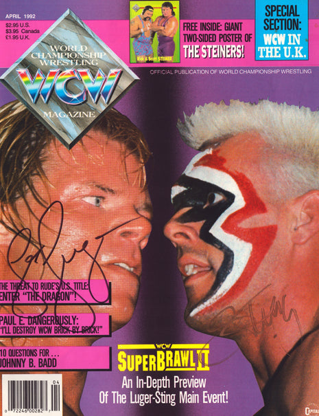 Sting & Lex Luger dual signed WCW Magazine April 1992