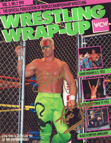 Sting & Ric Flair dual signed WCW Wrestling Wrap-up Magazine Issue 2 1991