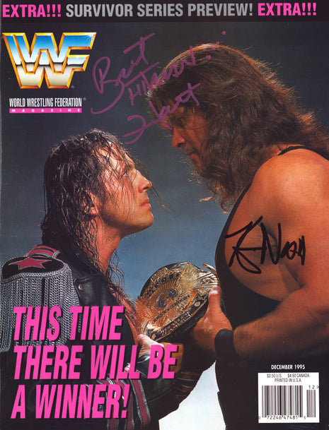 Bret Hart & Kevin Nash dual signed WWF Magazine December 1995