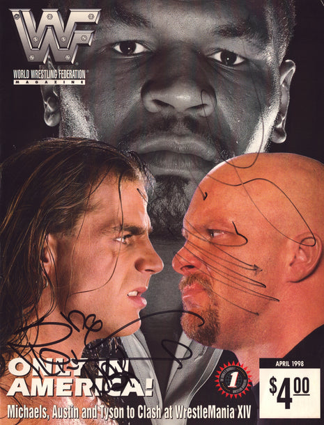 Mike Tyson & Shawn Michaels dual signed WWF Magazine April 1998