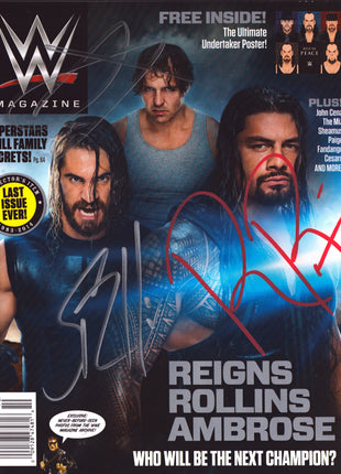 Roman Reigns, Dean Ambrose & Seth Rollins triple signed WWE Magazine October 2014