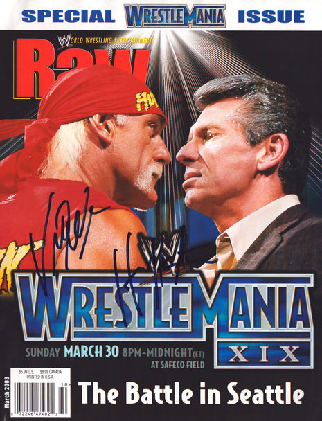 Hulk Hogan & Vince McMahon dual signed WWE Raw Magazine March 2003