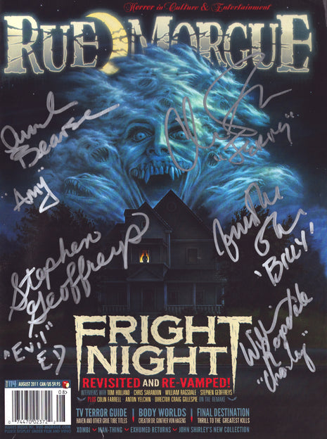 Amanda Bearse, Stephen Geoffreys, Jonathan Stark, & Chris Sarandon multi-signed Rue Morgue Magazine August 2011