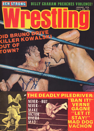 Bruno Sammartino signed Ben Strong Wrestling Magazine January 1974