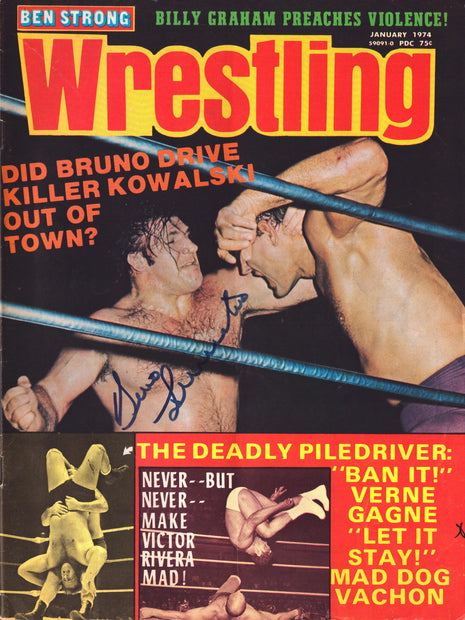 Bruno Sammartino signed Ben Strong Wrestling Magazine January 1974