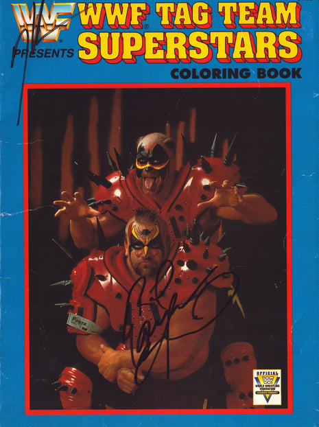 Hawk & Animal dual signed WWF Tag Team Superstars Coloring Book