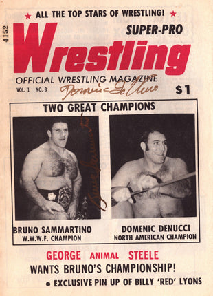 Bruno Sammartino & Dominic DeNucci dual signed Super-Pro Wrestling Program