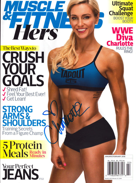 Charlotte Flair signed Muscle & Fitness Magazine January 2016