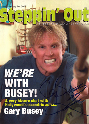 Gary Busey (Buddy Holly Story) signed Steppin Out Magazine July 2003