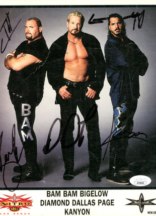 Bam Bam Bigelow, Diamond Dallas Page & Kanyon triple signed 8x10 Photo (w/ JSA)