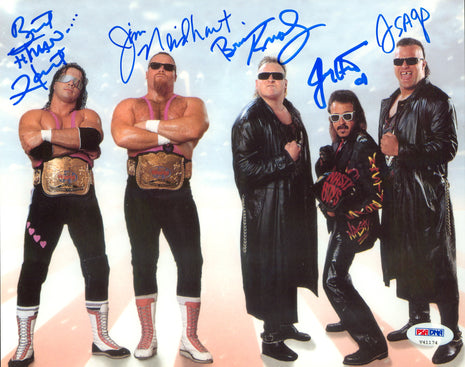 Bret Hart, Jim Neidhart, Jimmy Hart, Brian Knobbs & Jerry Saggs multi-signed 8x10 Photo (w/ PSA)