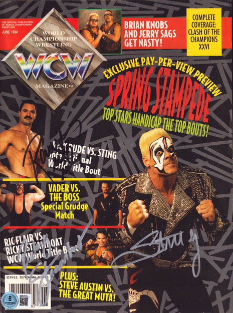 Rick Rude,Sting & Ricky Steamboat Multi-signed WCW Magazine June 1994 w/Beckett