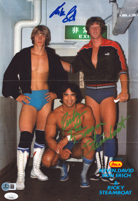 Kevin Von Erich & Ricky Steamboat dual signed Magazine Poster (w/ Beckett & JSA)