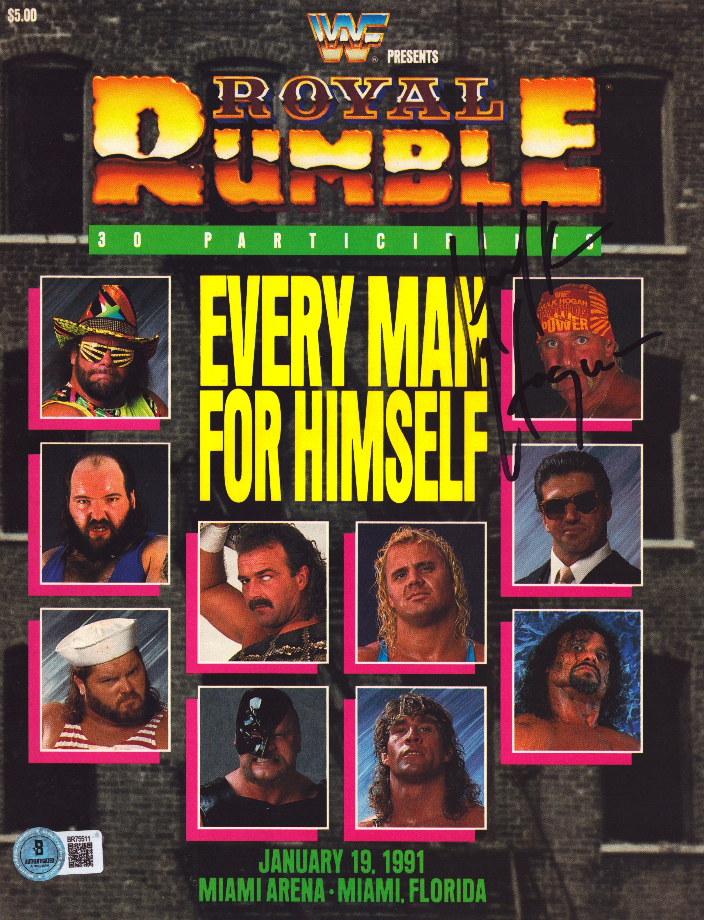 Royal Rumble Program Book Hulk Hogan signed WWF Royal Rumble 1991 Event Program (w/ Beckett ...