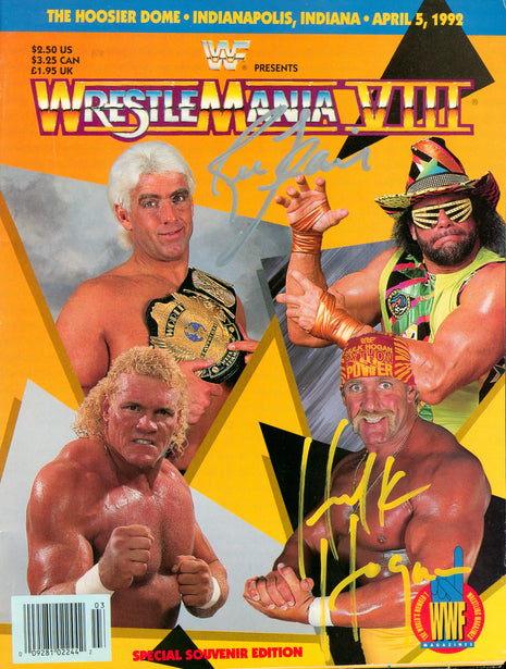 Hulk Hogan & Ric Flair dual signed WrestleMania 8 Program
