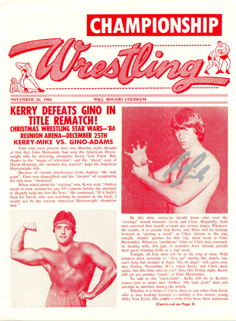 Kevin Von Erich Signed WCCW Program November 26, 1984