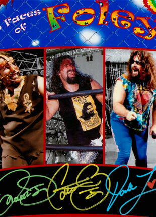 Cactus Jack, Dude Love & Mankind triple signed Metallic 8x10 Photo